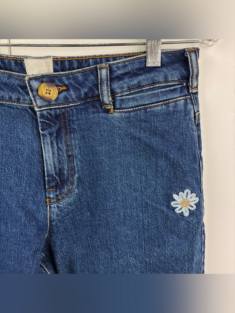 Anthropologie Maeve Strawberry Embroidered High Rise Wide Leg Jean Dark Blue 28 - Picture 4 of 9